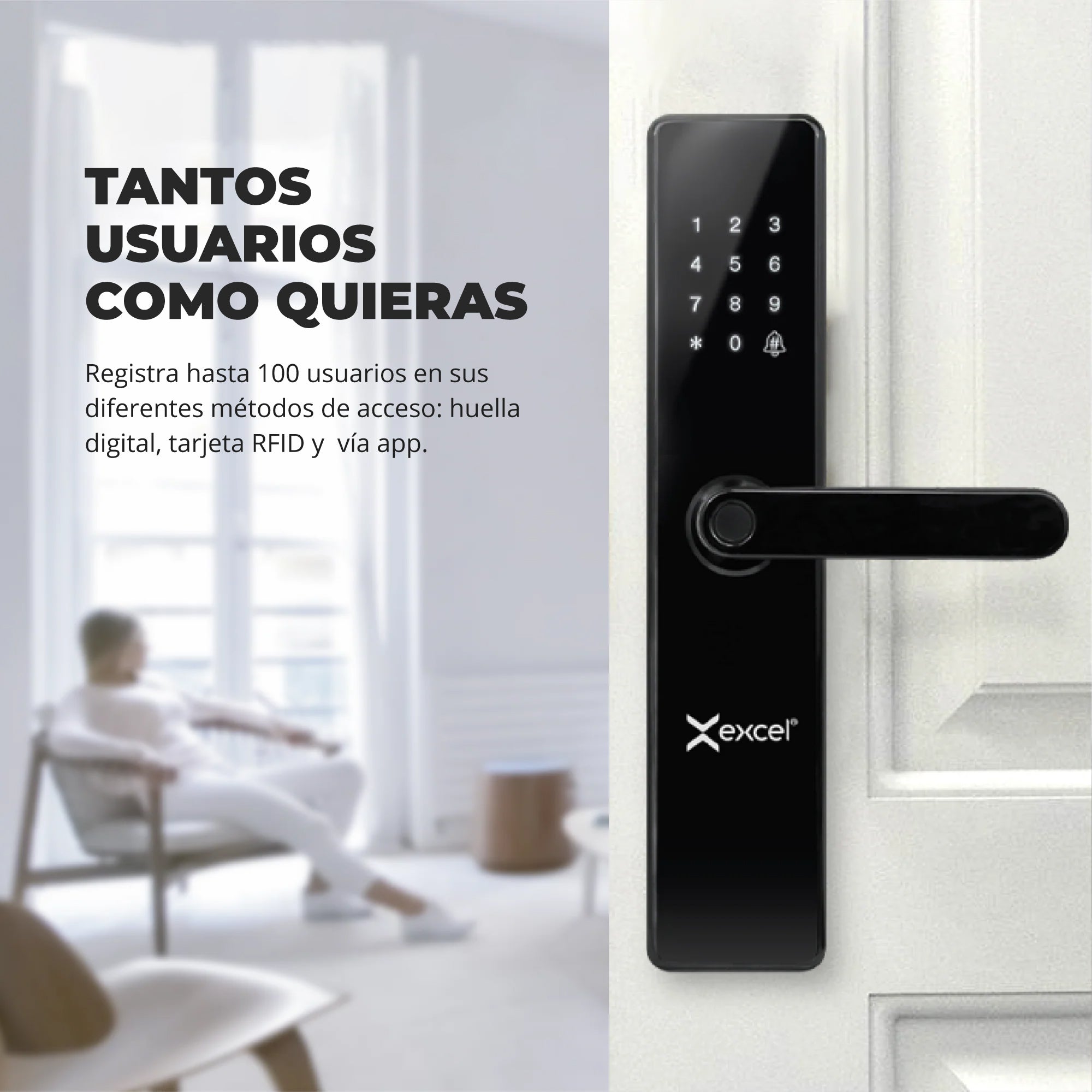 Cerradura Inteligente WiFi Excel 203 con manija y lector de huella digital integrado, módulo exterior.