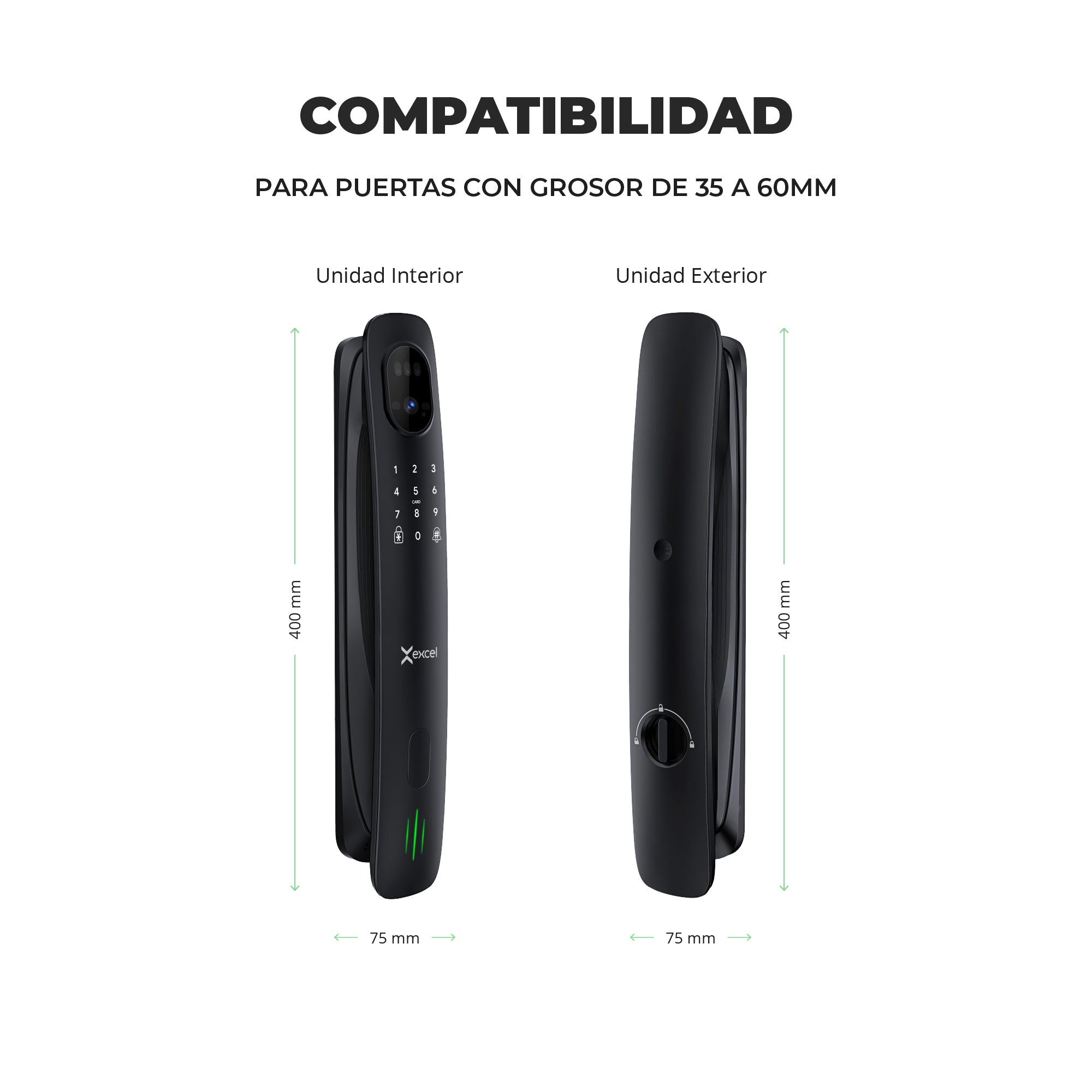 Cerradura Inteligente EXC-SP820 con acceso vía app, FaceID, video portero wifi, huella digital, clave, tarjeta RFID y apertura Push-Pull