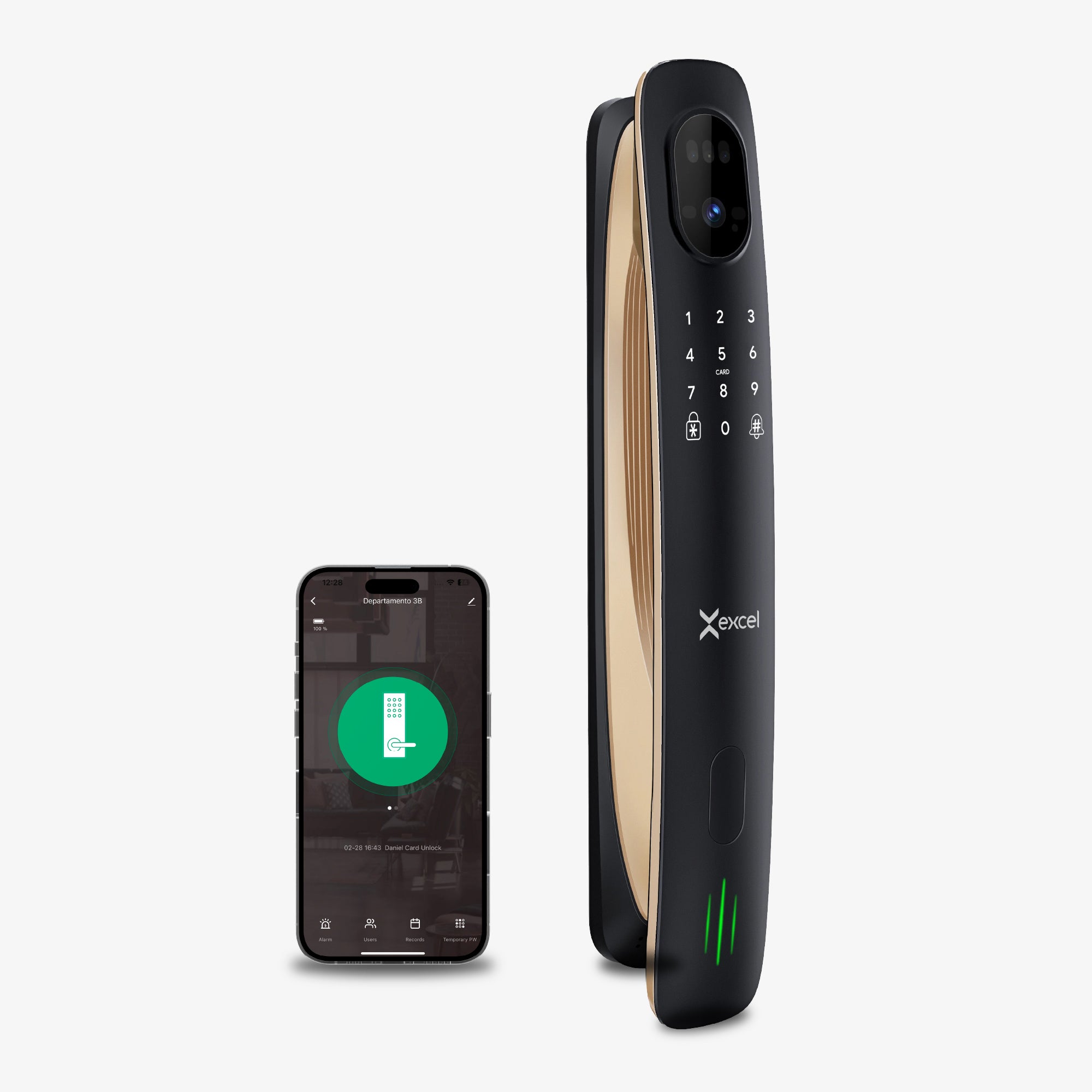 Cerradura Inteligente EXC-SP820 con acceso vía app, FaceID, video portero wifi, huella digital, clave, tarjeta RFID y apertura Push-Pull