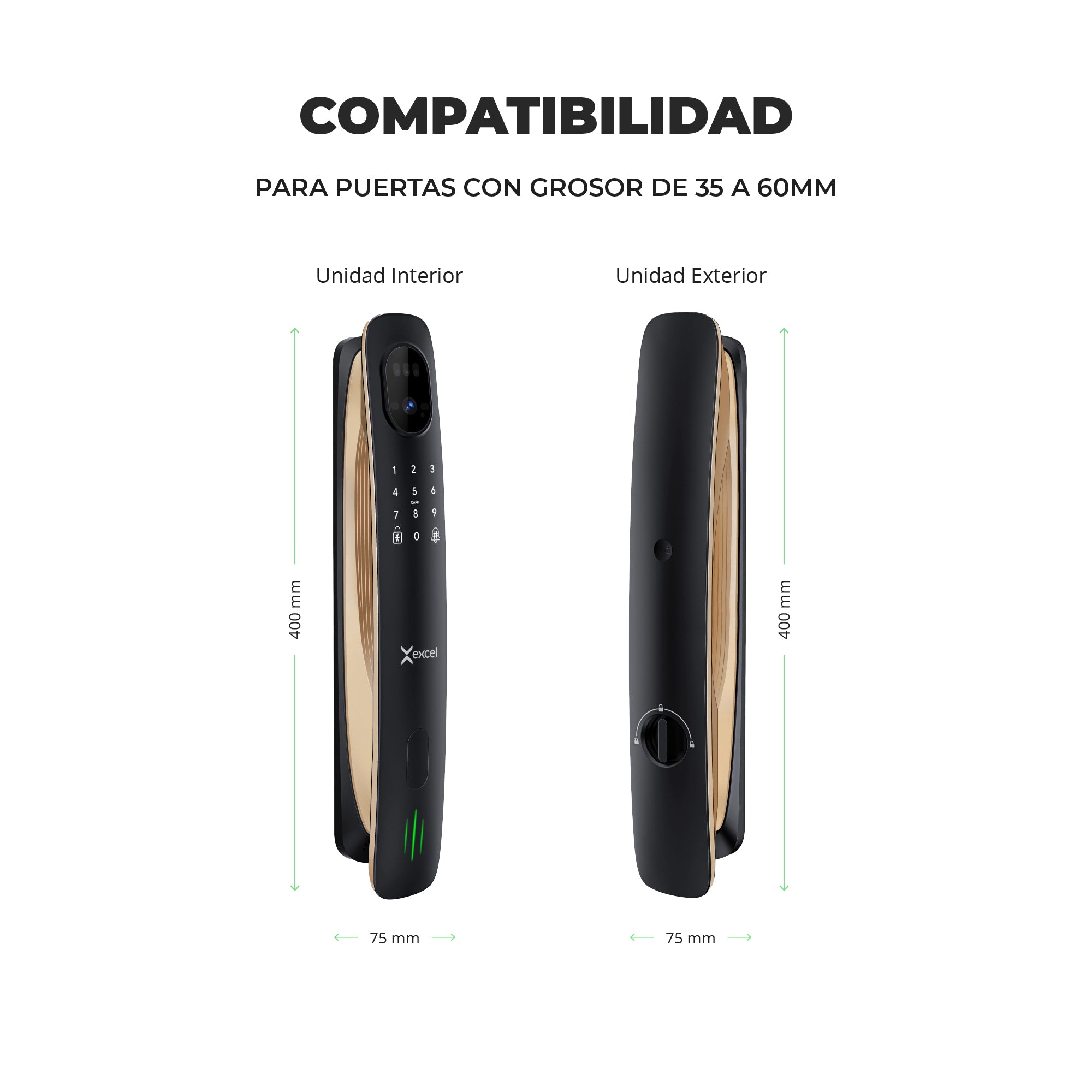 Cerradura Inteligente EXC-SP820 con acceso vía app, FaceID, video portero wifi, huella digital, clave, tarjeta RFID y apertura Push-Pull