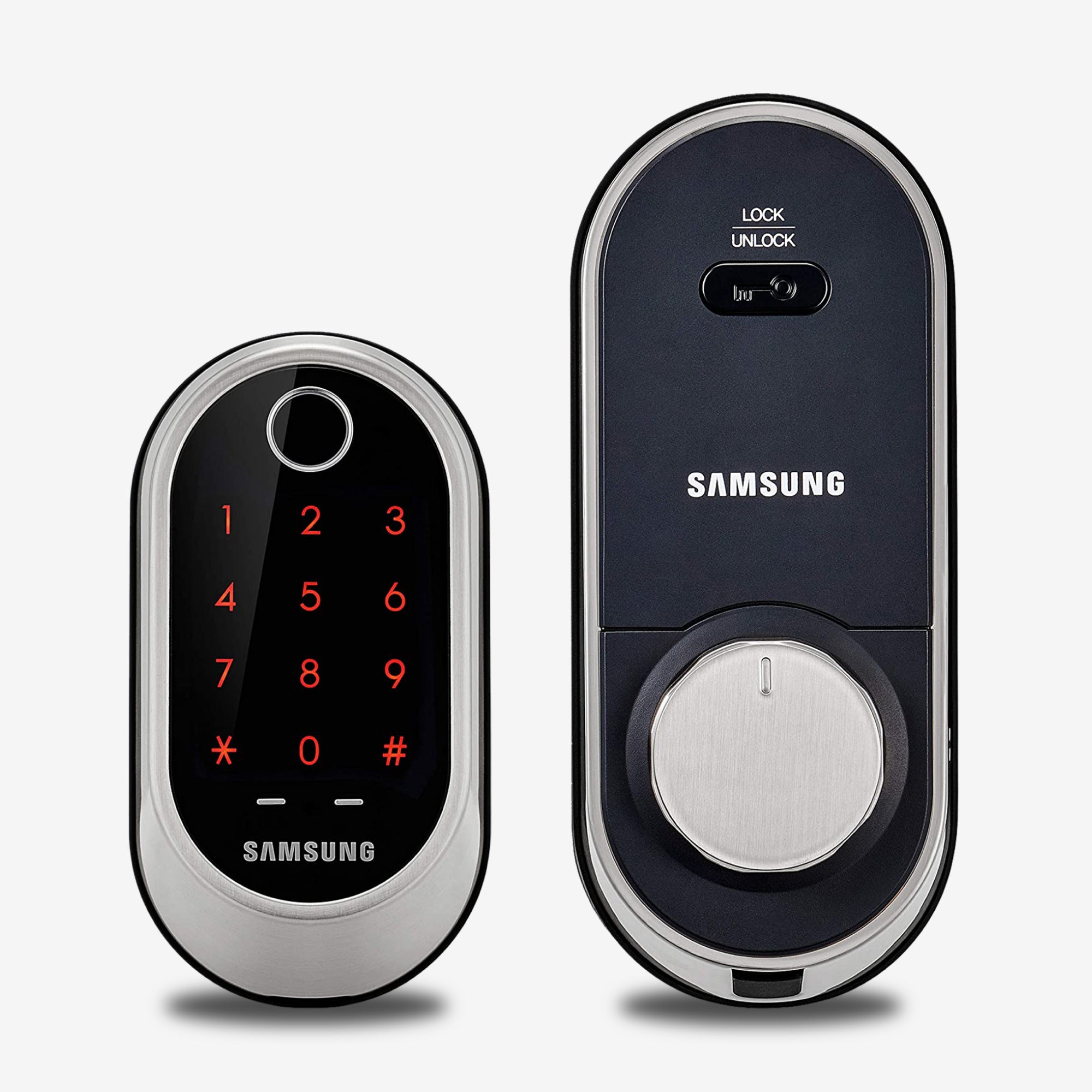Cerradura Inteligente de Samsung SHP-A30 con panel touch para contraseña numérica.