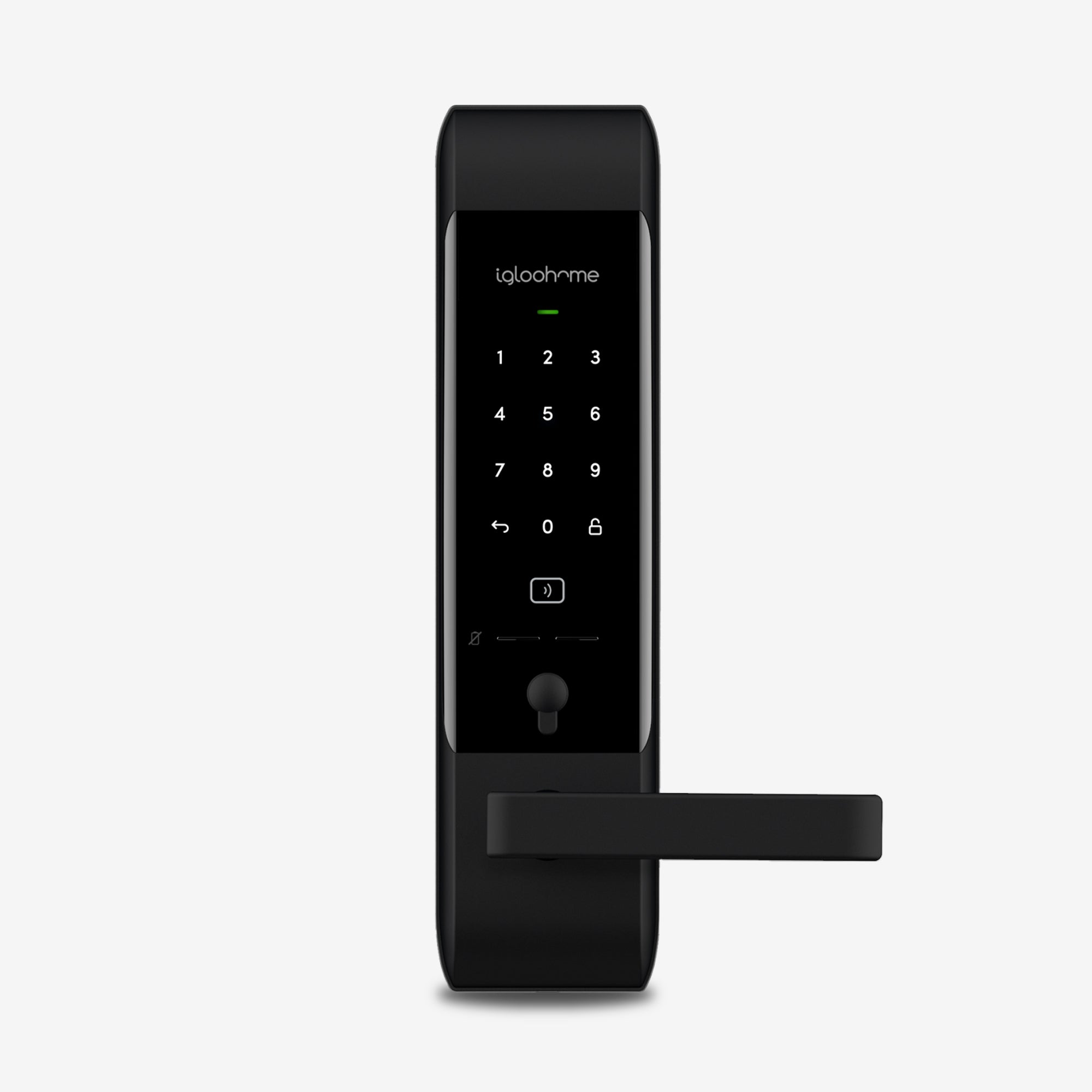 Cerradura para departamento en renta Airbnb, Lever Mortise. Con acceso Bluetooth vía app, Contraseña, Tarjeta RFID y Llave de alta seguridad. Unidad exterior, vista frontal.