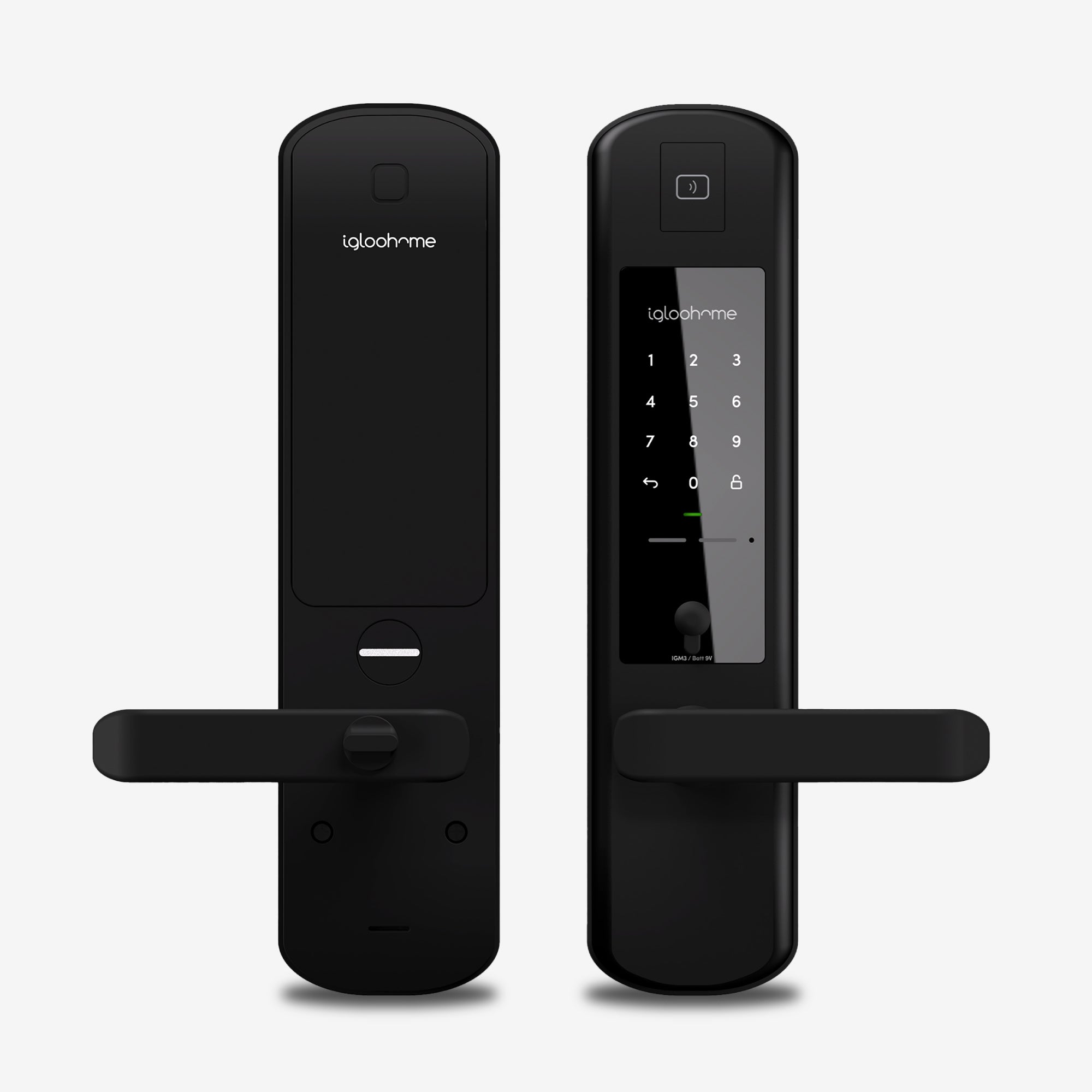 Cerradura para departamento en renta Airbnb Mortise 2. App, Contraseña, Tarjeta RFID y Llave de alta seguridad. Unida interior y exterior, vista frontal.