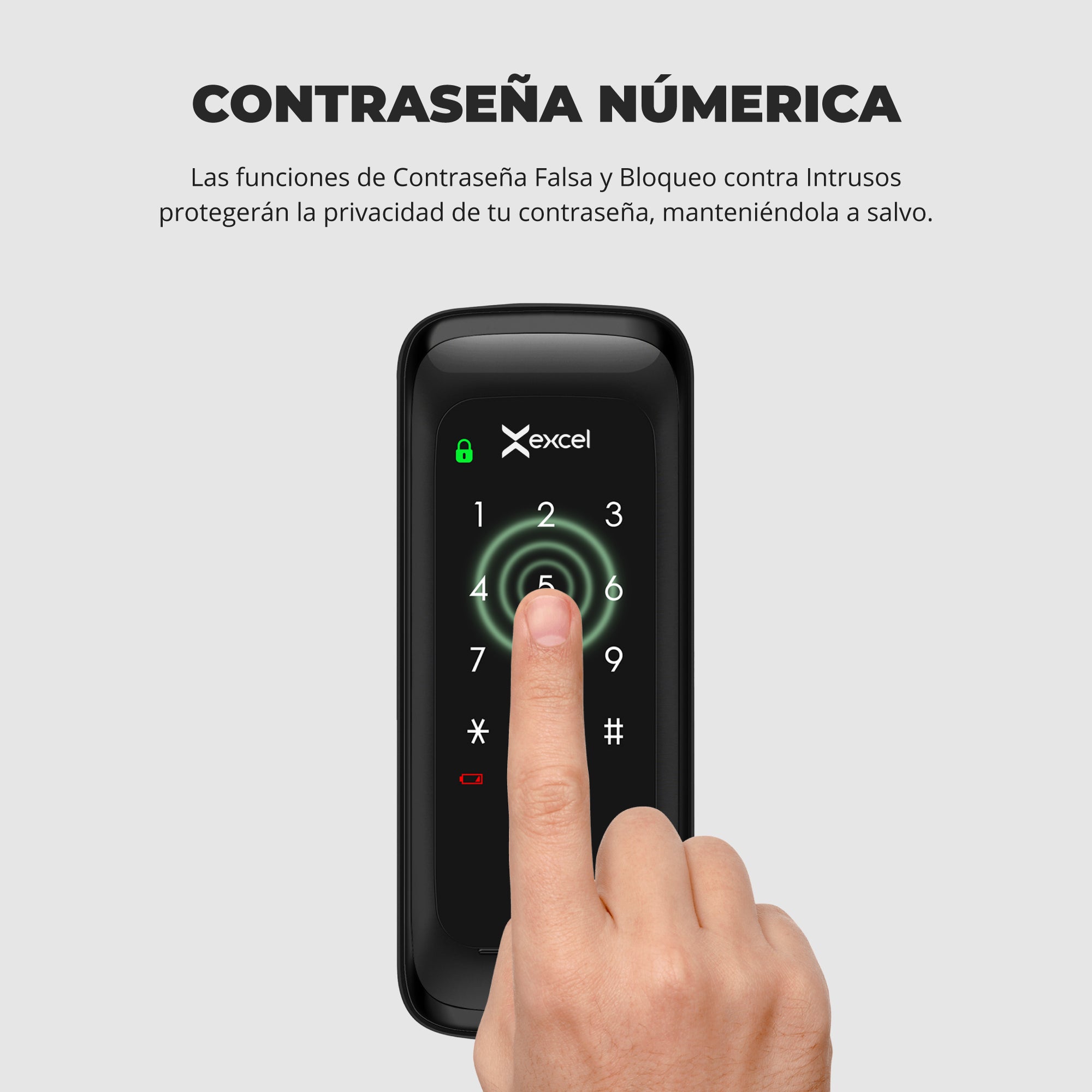 Cerradura digital con contraseña numérica Excel SD430 módulo exterior. Panel touch numérico.