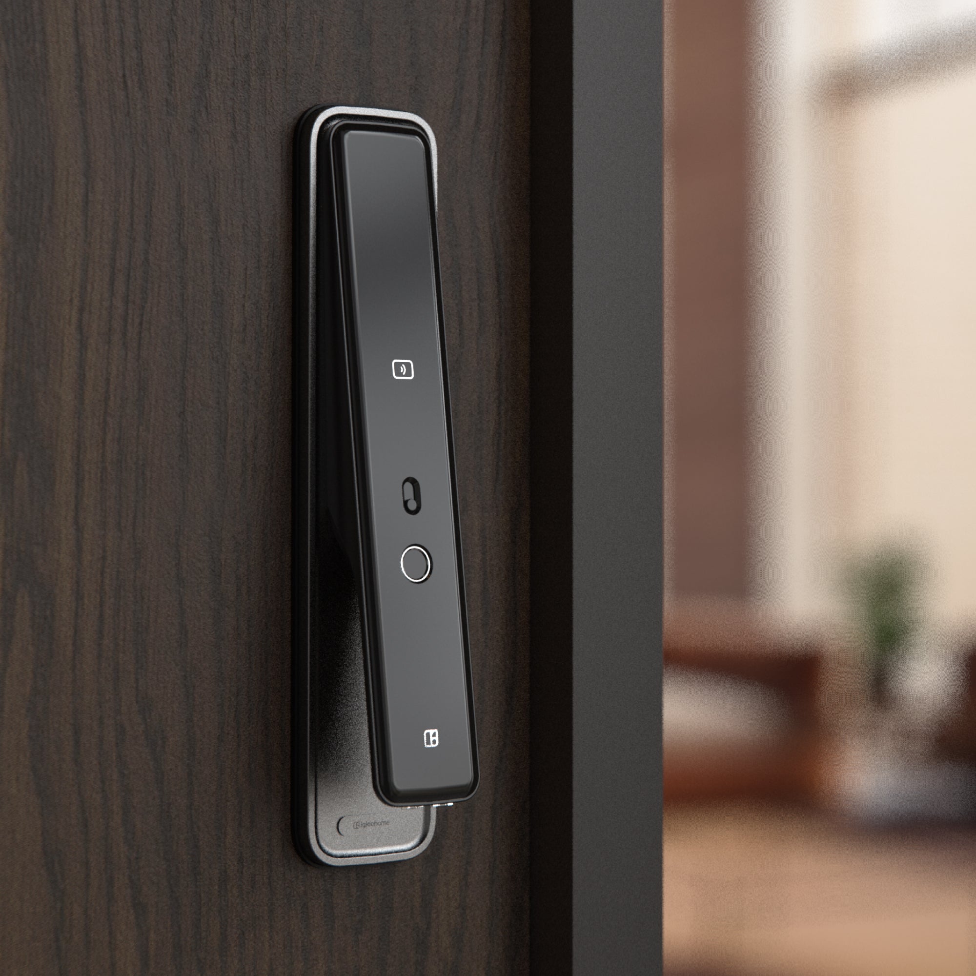 Cerradura Inteligente Igloohome Mortise Touch, con acceso vía app, lector de huella digital, código PIN, tarjeta RFID y llave mecánica de alta seguridad.
