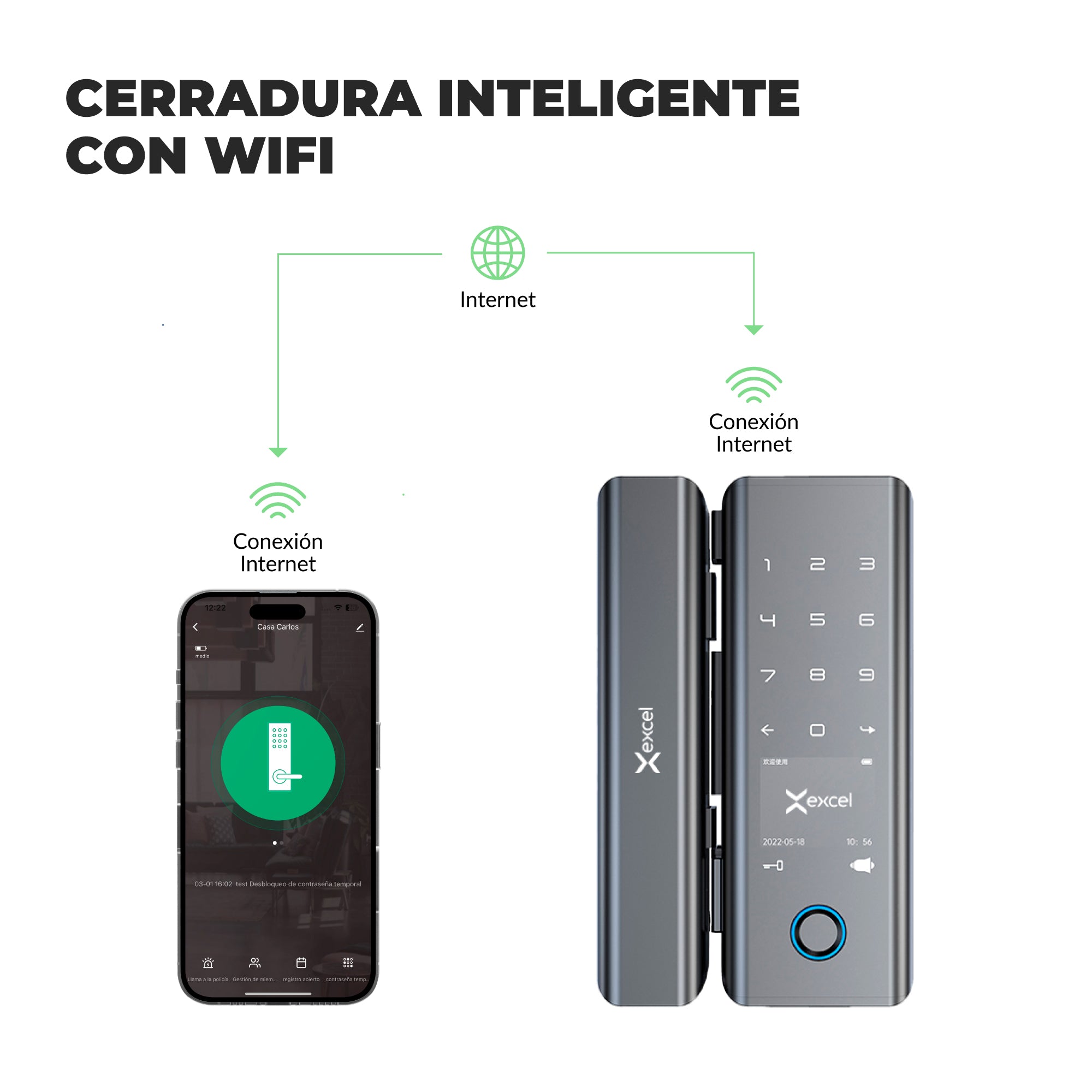 Cerrojo Inteligente para Puerta de Vidrio EXC-SD345