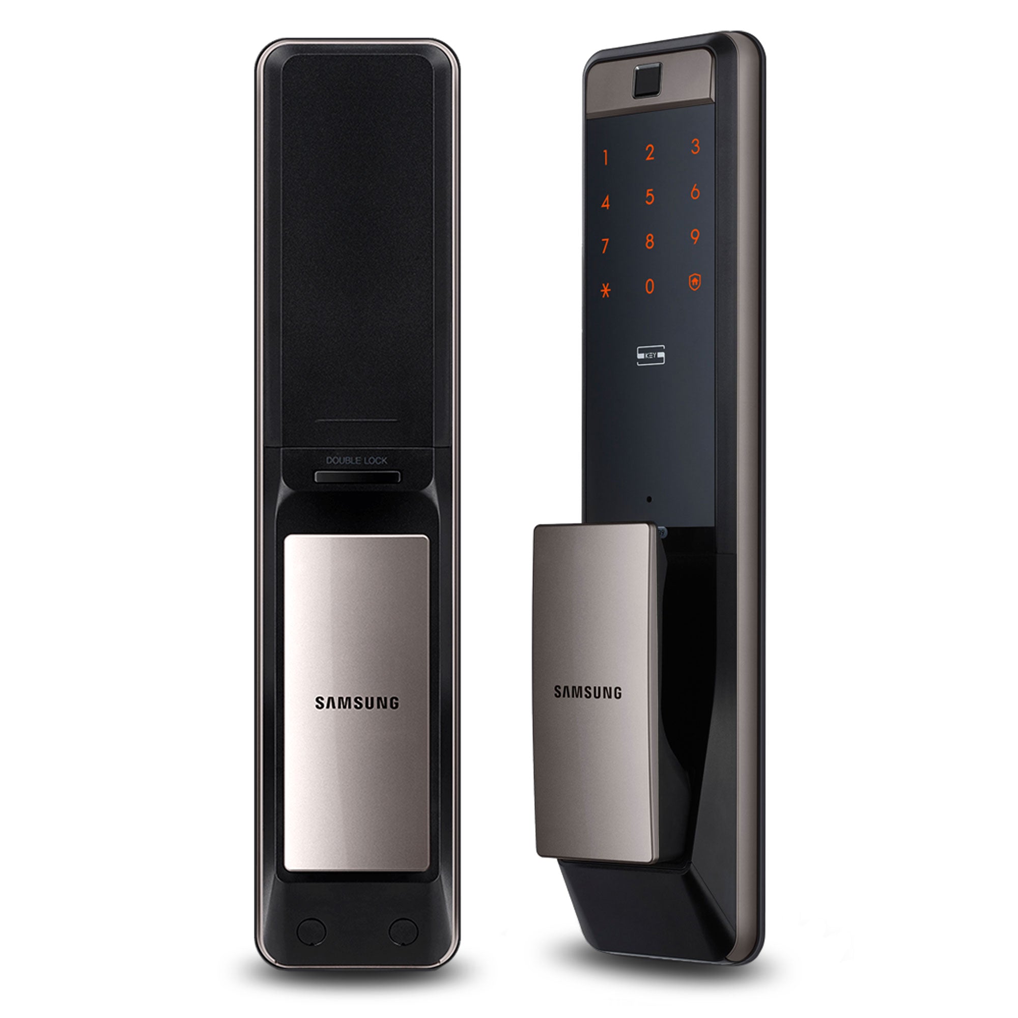 Cerradura Inteligente Samsung SHP-DP609 con panel tocuh numérico, lector de huella digital y lector de tarjeta RFID
