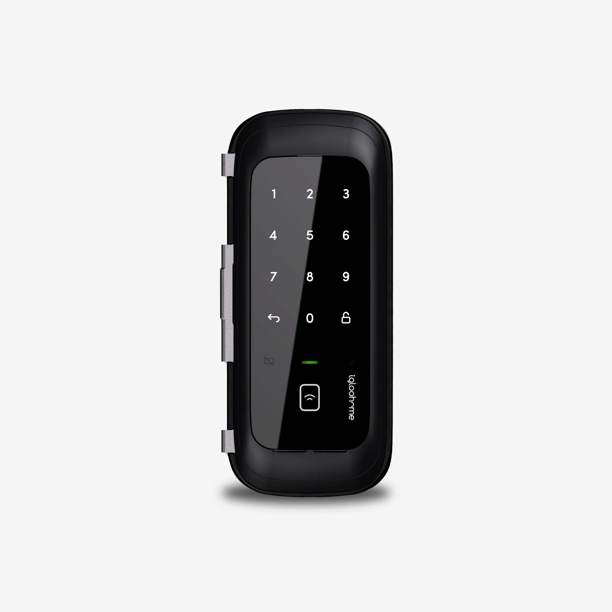 Rim Lock Glass Doors. Cerradura inteligente para oficina con Tarjeta, Bluetooth y WiFi, vía app y Clave Numérica. Unidad exterior, vista frontal.