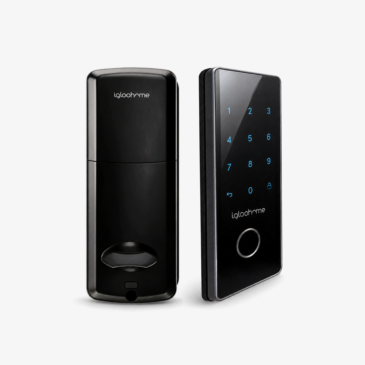 Cerradura para oficina Deadbolt 2S Metal Grey. Bluetooth vía app, Contraseña, y Llave de alta seguridad. Unidad exterior, vista frontal.