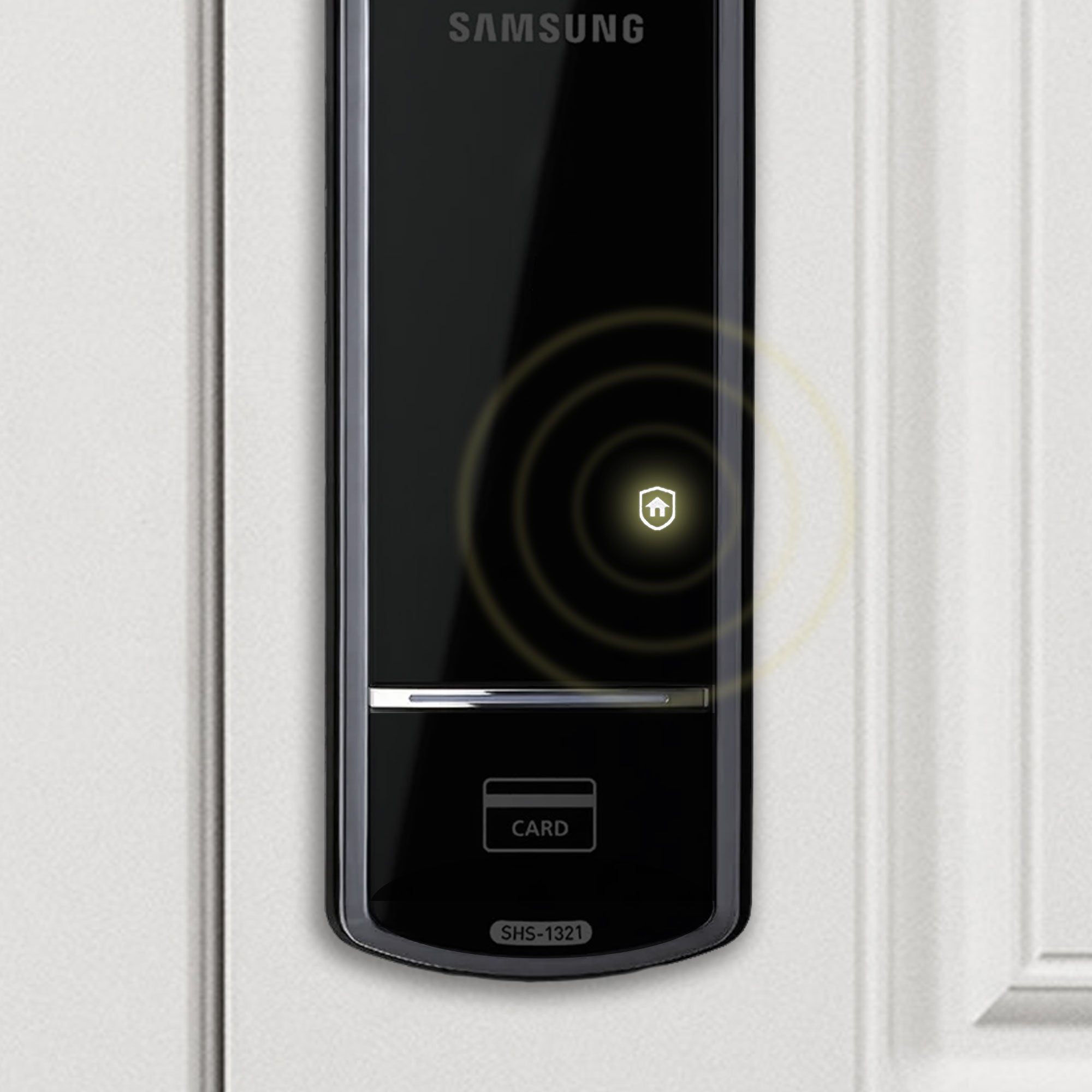 Cerrojo eléctrico Samsung SHS-1321 con Modo «Away» activado en su panel frontal