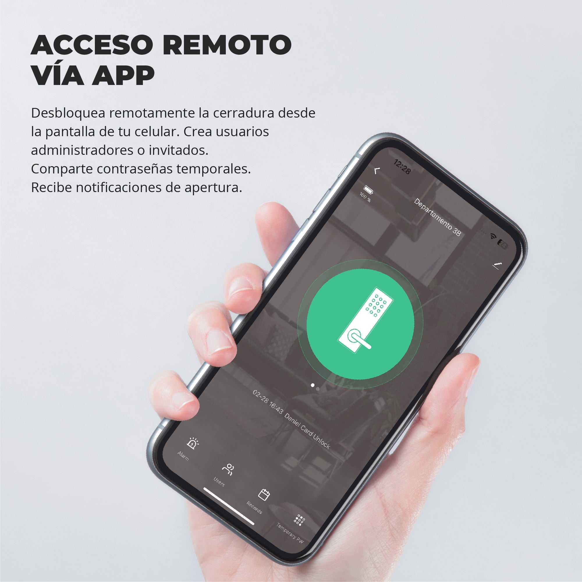 Cerradura Inteligente con cámara EXCEL EXC-SL204, con acceso vía app, función de videoportero, lector de huella digital, código PIN, tarjeta RFID y llave mecánica de alta seguridad.