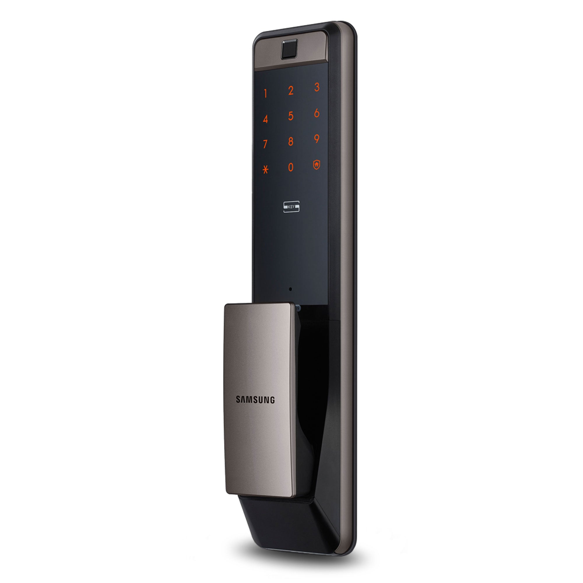 Cerradura Inteligente Samsung SHP-DP609 con panel tocuh numérico, lector de huella digital y lector de tarjeta RFID