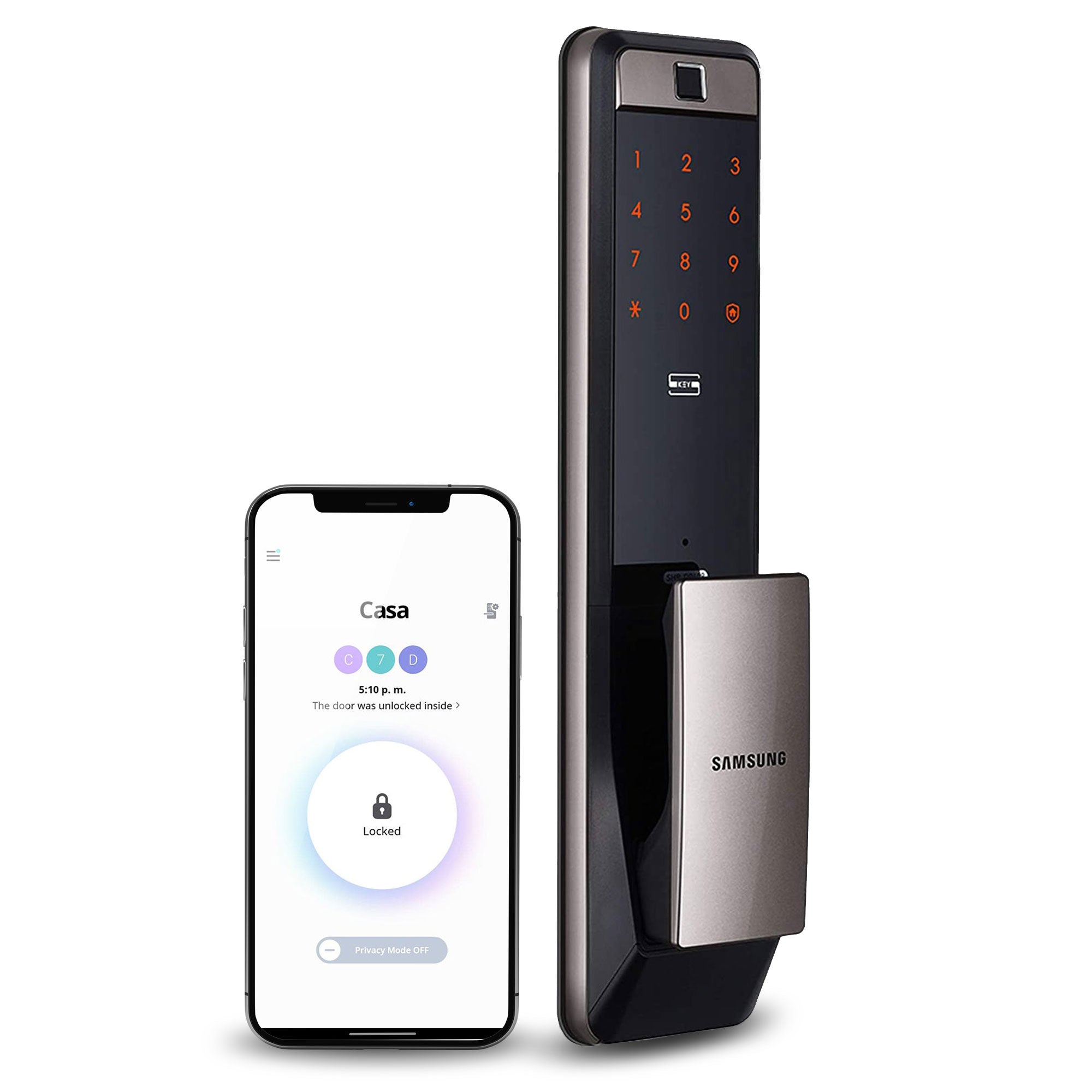 Cerradura electrónica Samsung SHP-DP609 módulo exterior y smartphone con WiFi y app Samsung Smart Lock